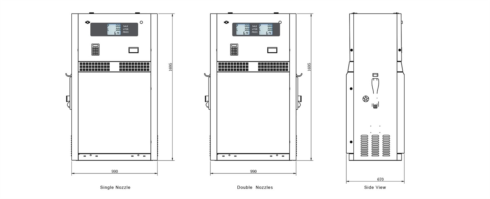 fuel dispenser size